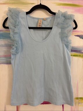 dolan Light Blue Ruffle Sleeve Tank Top